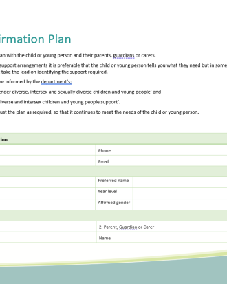 Gender affirmation plan document front page